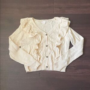 LC Lauren Conrad Cream Ruffled Cardigan